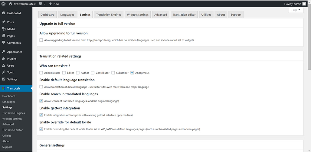 Transposh Settings